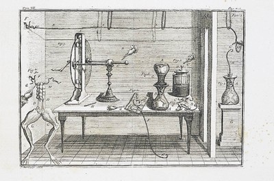 An illustration of the domestic laboratory that Galvani built in his house to perform the electrical experiments on animals. From Galvani’s De viribus electricitatis in motu musculari, 1791